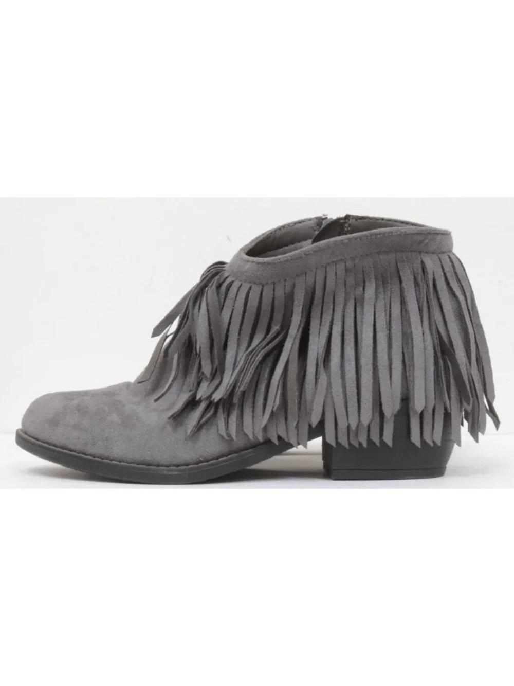 J. Adams Marrow Women's 10 Grey Vegan Suede Western Edgy Fringe Bootie Hippie